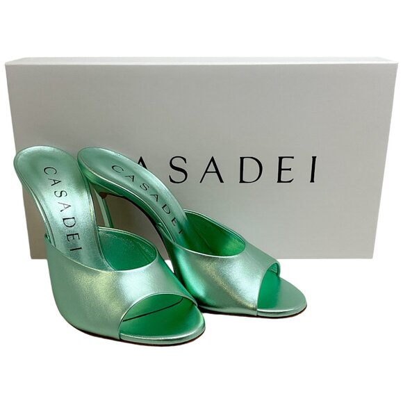 Casadei Flash Green Light Leather Blade Mules - Picture 6 of 9